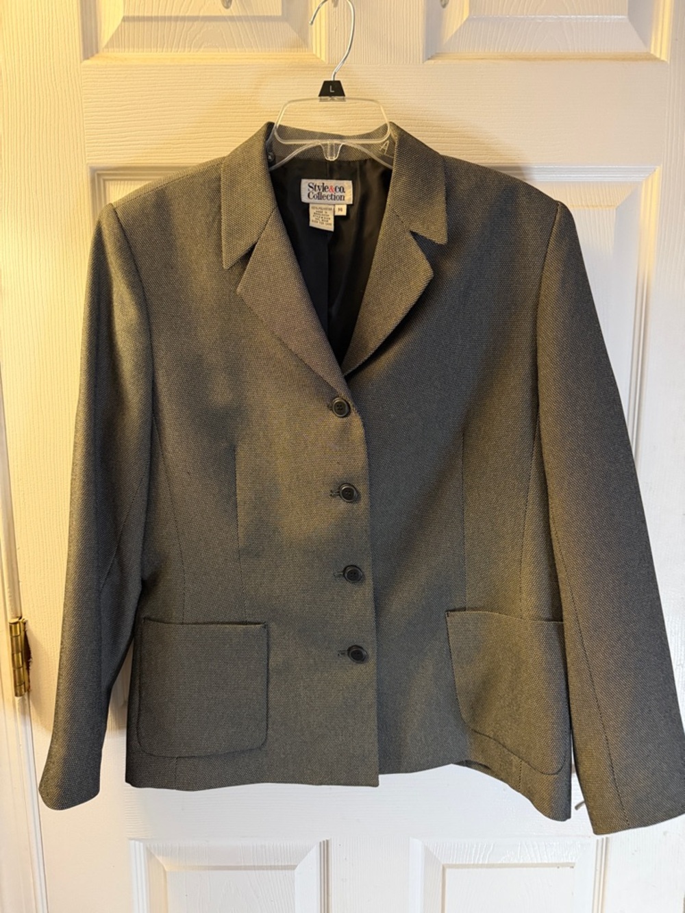 Style & Co. Gray Button-Front Notch Collar Blazer